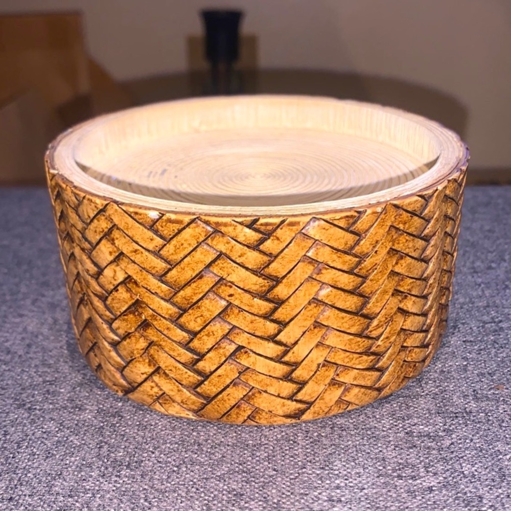 Bath and Body Works Wood Basket Weave 3 Wick Candle Holder